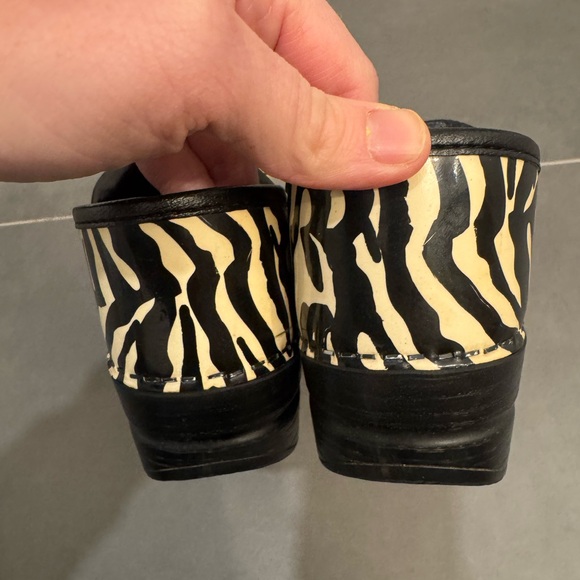 Dansko Black and Cream Zebra Print Clogs - Picture 3 of 6